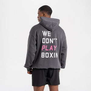 Sweatshirt Boxraw We Don't Play Boxing oversize mit Kapuze Grau-Rosa-Combat Arena