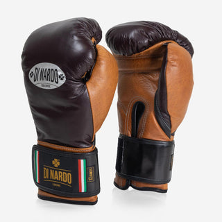 Boxhandschuhe Di Nardo mit Klettverschluss 12 Oz Burgunder-Cognac-Vintage-Combat Arena