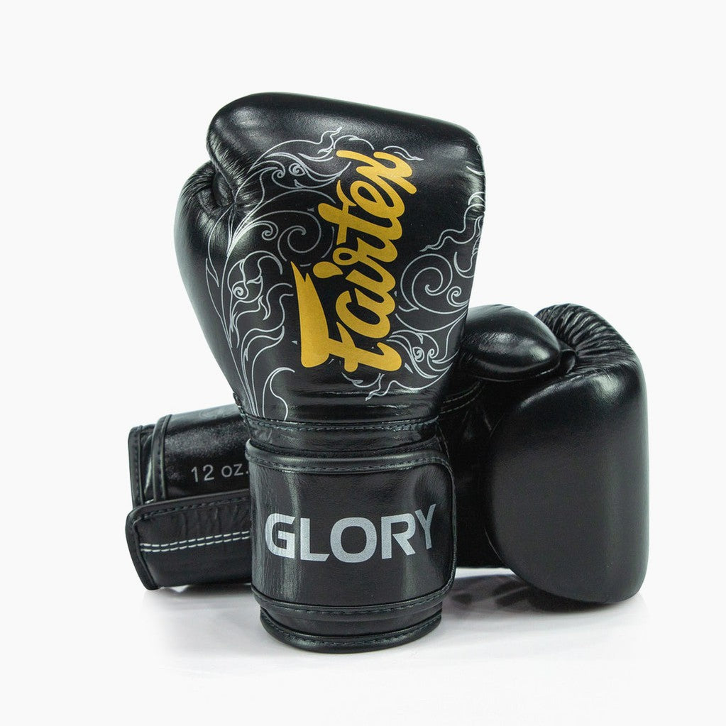 Boxhandschuhe Fairtex x Glory BGVG3 Schwarz-Silber-Combat Arena