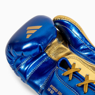 Boxhandschuhe Adidas Hybrid 500 Pro mit Schnürsenkel Blau-Gold 