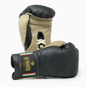 Boxhandschuhe Di Nardo mit schwarz-beigen Schnürsenkeln 12 oz