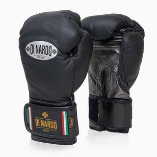 Boxhandschuhe Di Nardo mit Klettverschluss 12 Oz Schwarz-dunkelsilber-Combat Arena