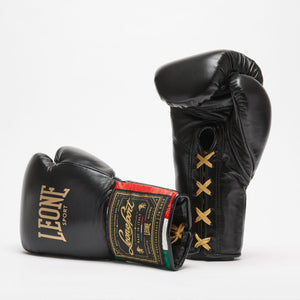 Boxhandschuhe Leone Orlando Tricolore mit Schnürsenkeln Schwarz 
