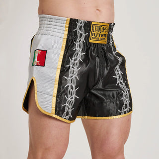 Shorts kick-thai Leone IUTER Barbed Wire AB05IU Schwarz-Combat Arena