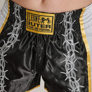 Shorts kick-thai Leone IUTER Barbed Wire AB05IU Schwarz-Combat Arena