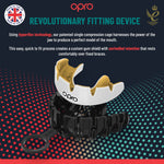 Paradenti Opro Instant Custom-Fit per apparecchio Bianco-oro-Combat Arena